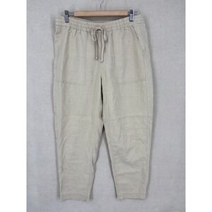 J.Crew Pants Womens M Khaki Seaside Linen Tapered Leg Drawstring Elastic Waist